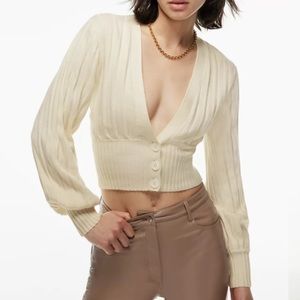 Aritzia Wilfred Plunge Front Cardigan, Light birch, size Small